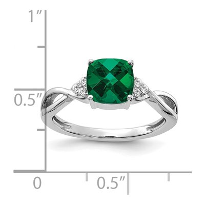 14K White Gold 1/20 ct tw Lab-Created Emerald & Diamond Cushion Checkerboard May Ring – view 2