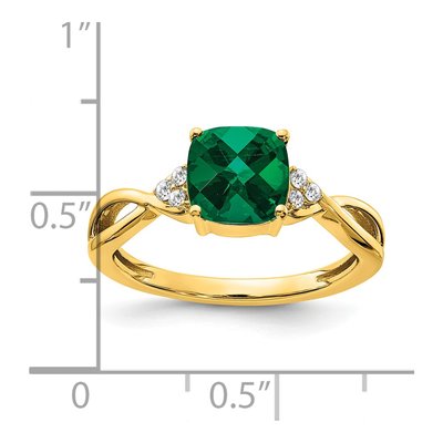 14K Yellow Gold 1/20 ct tw Lab-Created Emerald & Diamond Cushion Ring – view 2