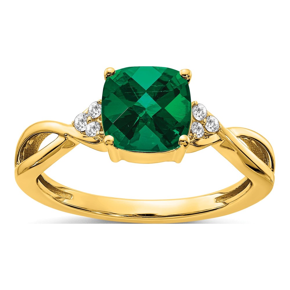 14K Yellow Gold 1/20 ct tw Lab-Created Emerald & Diamond Cushion Ring