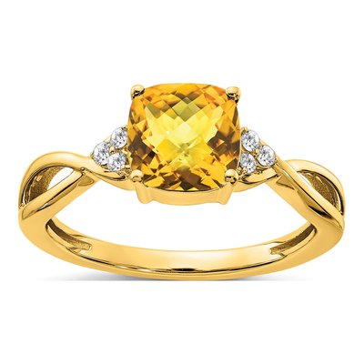 10K Yellow Gold 1/20 ct tw Citrine & Diamond Cushion Ring