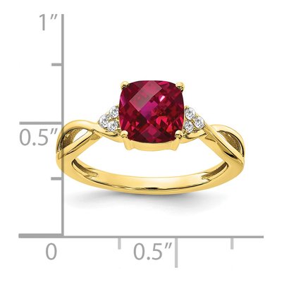10K Yellow Gold 1/20 ct tw Lab-Created Ruby & Diamond Cushion Ring – view 3