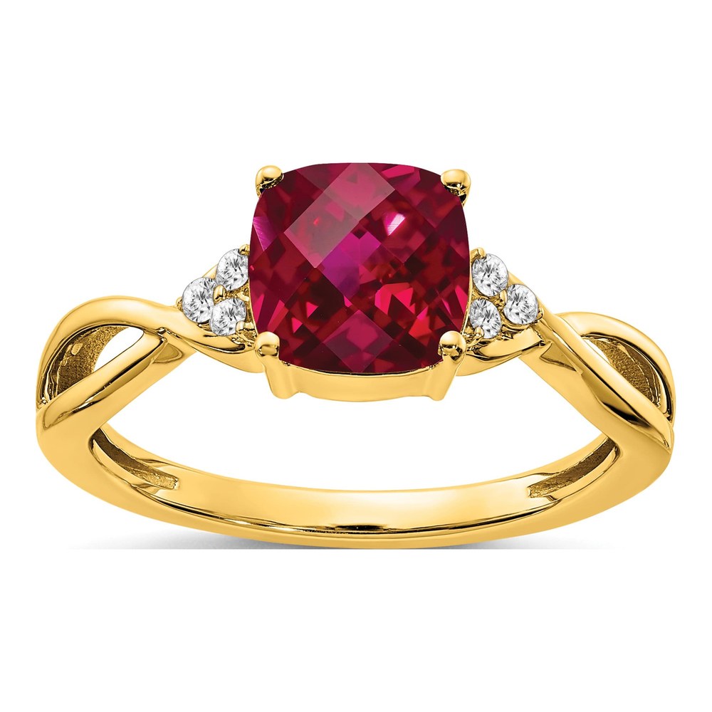 10K Yellow Gold 1/20 ct tw Lab-Created Ruby & Diamond Cushion Ring