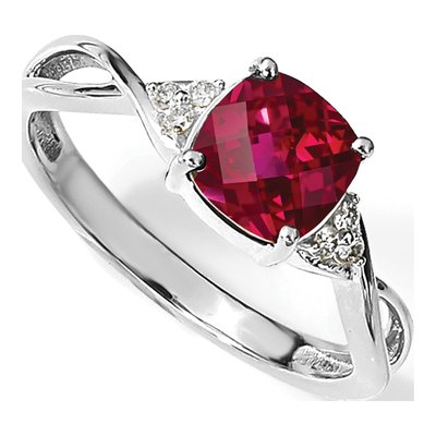 14K White Gold 1/20 ct tw Lab-Created Ruby & Diamond Cushion Ring – view 4