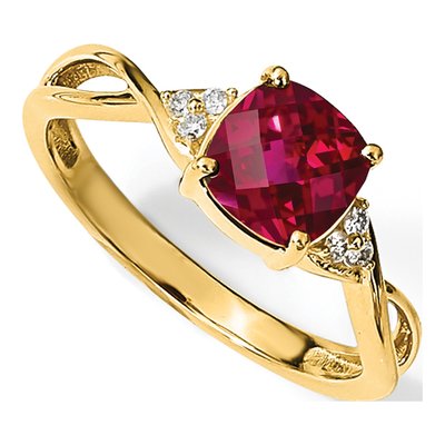14K Yellow Gold 1/20 ct tw Lab-Created Ruby & Diamond Cushion Ring – view 4