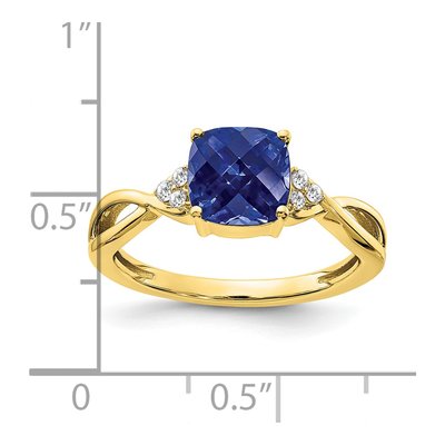 10K Yellow Gold 1/20 ct tw Lab-Created Sapphire & Diamond Cushion Ring – view 2