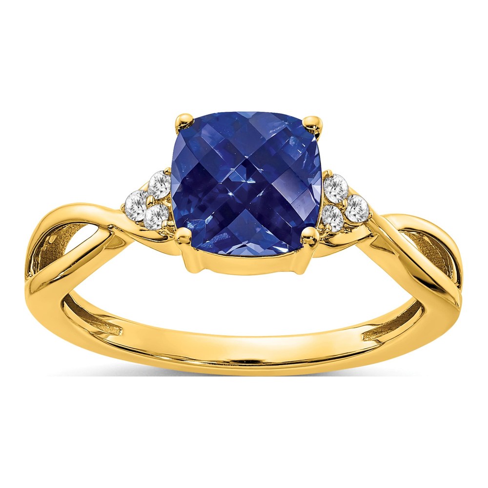 10K Yellow Gold 1/20 ct tw Lab-Created Sapphire & Diamond Cushion Ring