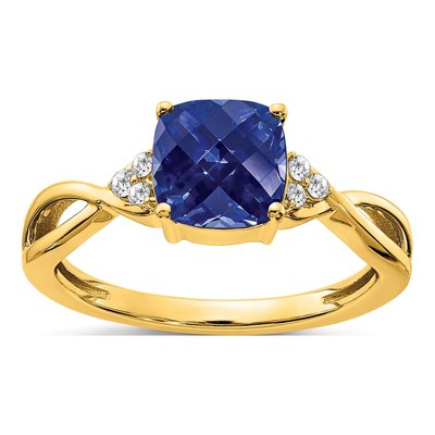 10K Yellow Gold 1/20 ct tw Lab-Created Sapphire & Diamond Cushion Ring