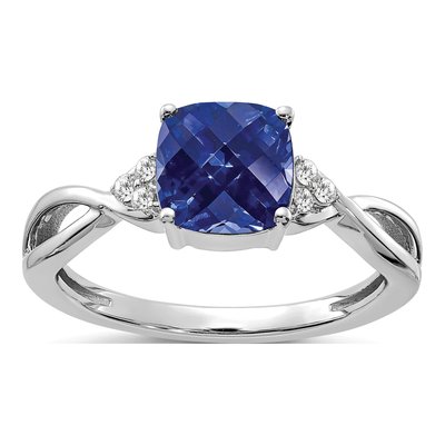 14K White Gold Lab Sapphire & Diamond Ring