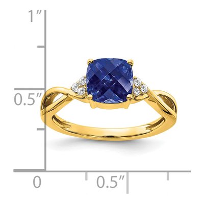 14K Yellow Gold Lab Sapphire & Diamond Ring – view 2