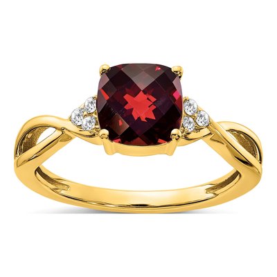 10K Yellow Gold 1/20 ct tw Garnet & Diamond Cushion Ring