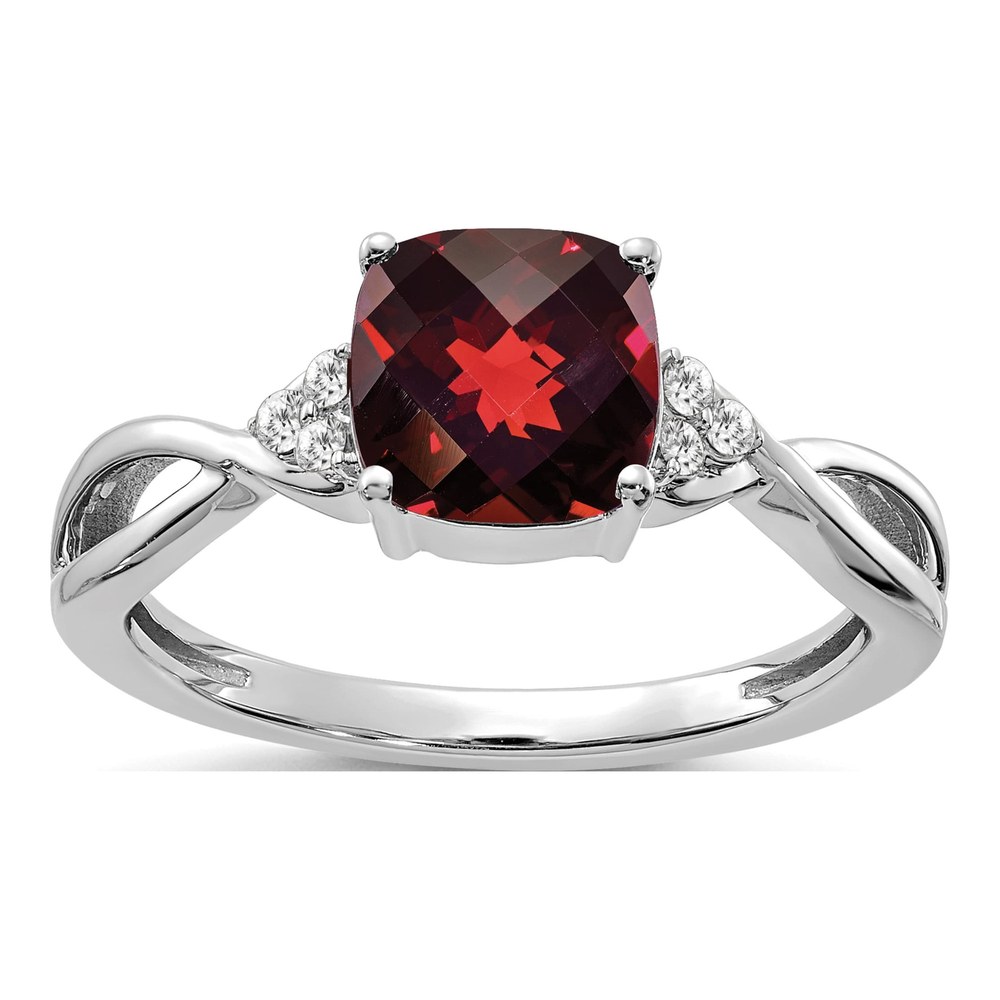 14K White Gold 1/20 ct tw Garnet & Diamond Cushion Ring