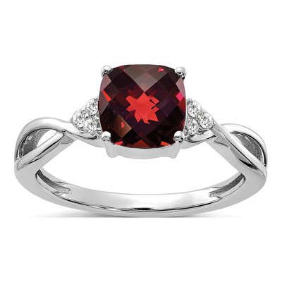14K White Gold 1/20 ct tw Garnet & Diamond Cushion Ring