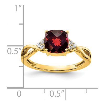 14K Yellow Gold 1/20 ct tw Garnet & Diamond Cushion Ring – view 2