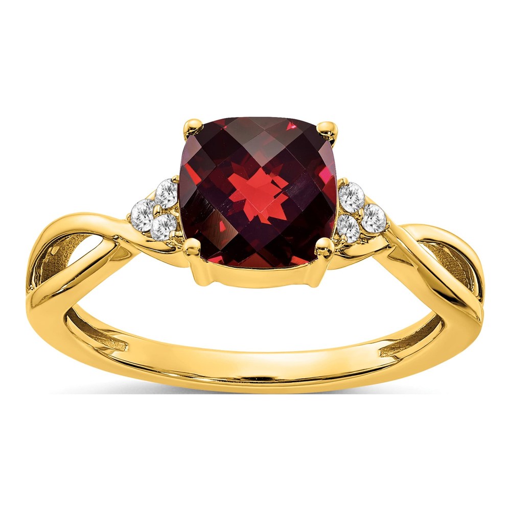 14K Yellow Gold 1/20 ct tw Garnet & Diamond Cushion Ring