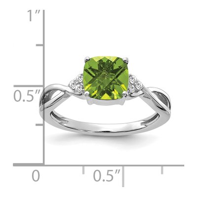 14K White Gold 1/20 ct tw Peridot & Diamond Cushion Ring – view 2