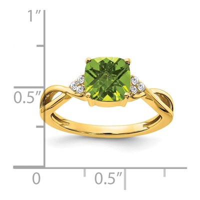 14K Yellow Gold 1/20 ct tw Peridot & Diamond Cushion Ring – view 2