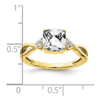 10K Yellow Gold 1/20 ct tw White Topaz & Diamond Cushion Ring – view 3