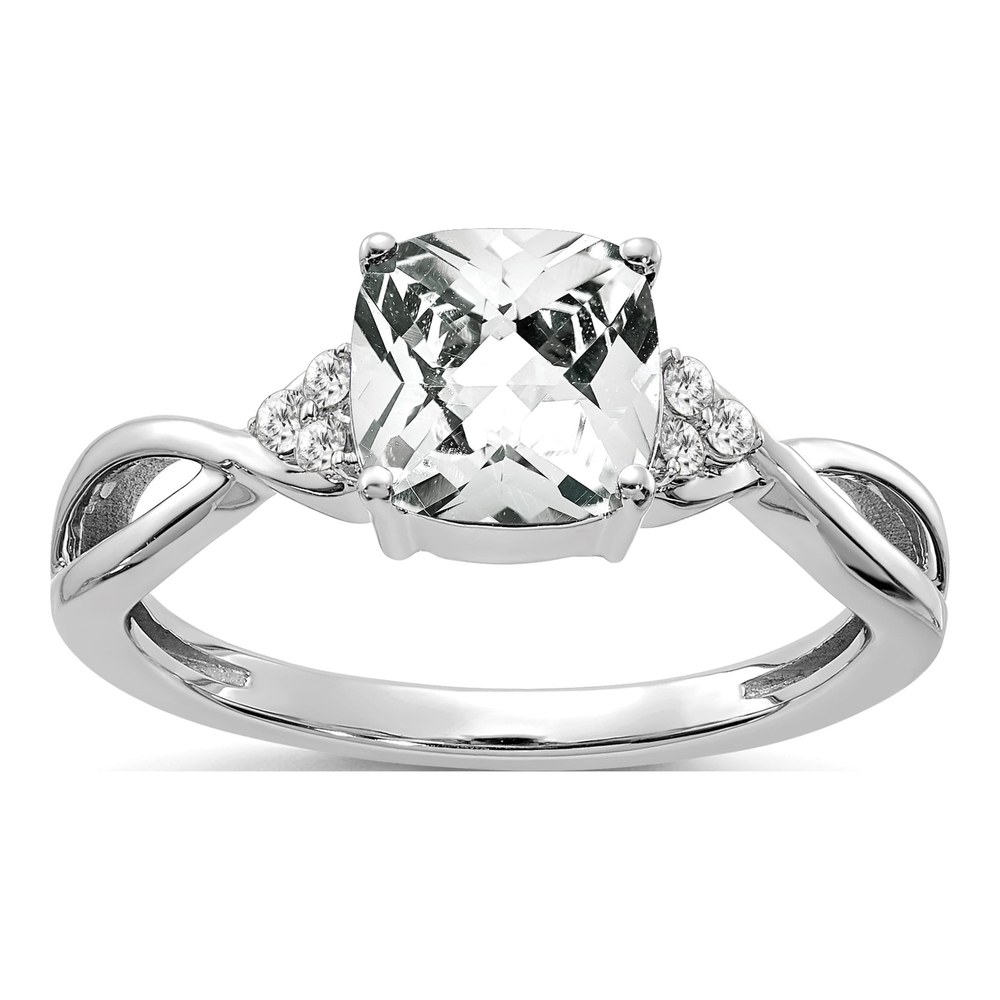 14K White Gold 1/20 ct tw White Topaz & Diamond Birthstone Ring