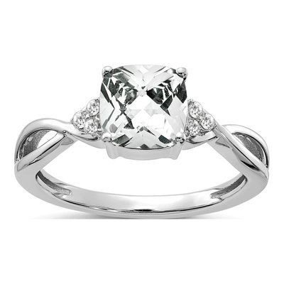 14K White Gold 1/20 ct tw White Topaz & Diamond Birthstone Ring
