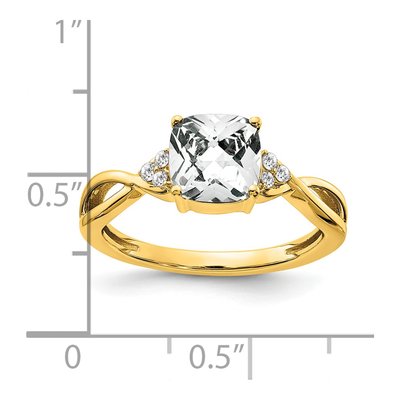 14K Yellow Gold 1/20 ct tw White Topaz & Diamond Cushion Ring – view 2