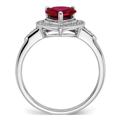 14K White Gold Lab Ruby & Diamond Halo Ring, Sz 7 – view 2