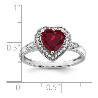 14K White Gold Lab Ruby & Diamond Halo Ring, Sz 7 – view 3