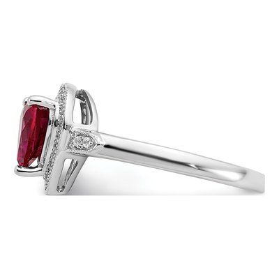 14K White Gold Lab Ruby & Diamond Halo Ring, Sz 7 – view 4