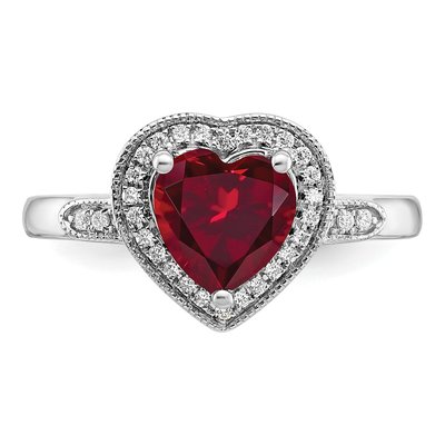 14K White Gold Lab Ruby & Diamond Halo Ring, Sz 7 – view 5