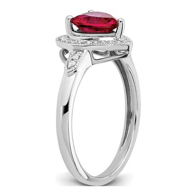 14K White Gold Lab Ruby & Diamond Halo Ring, Sz 7 – view 7