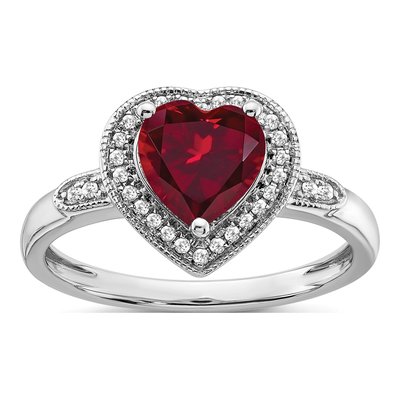 14K White Gold 1/8 ct tw Lab-Created Ruby & Diamond Halo Ring