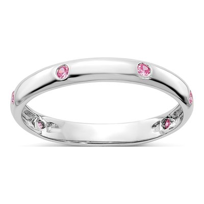 14K White Gold 2mm Concave Pink Sapphire 6-Stone Band