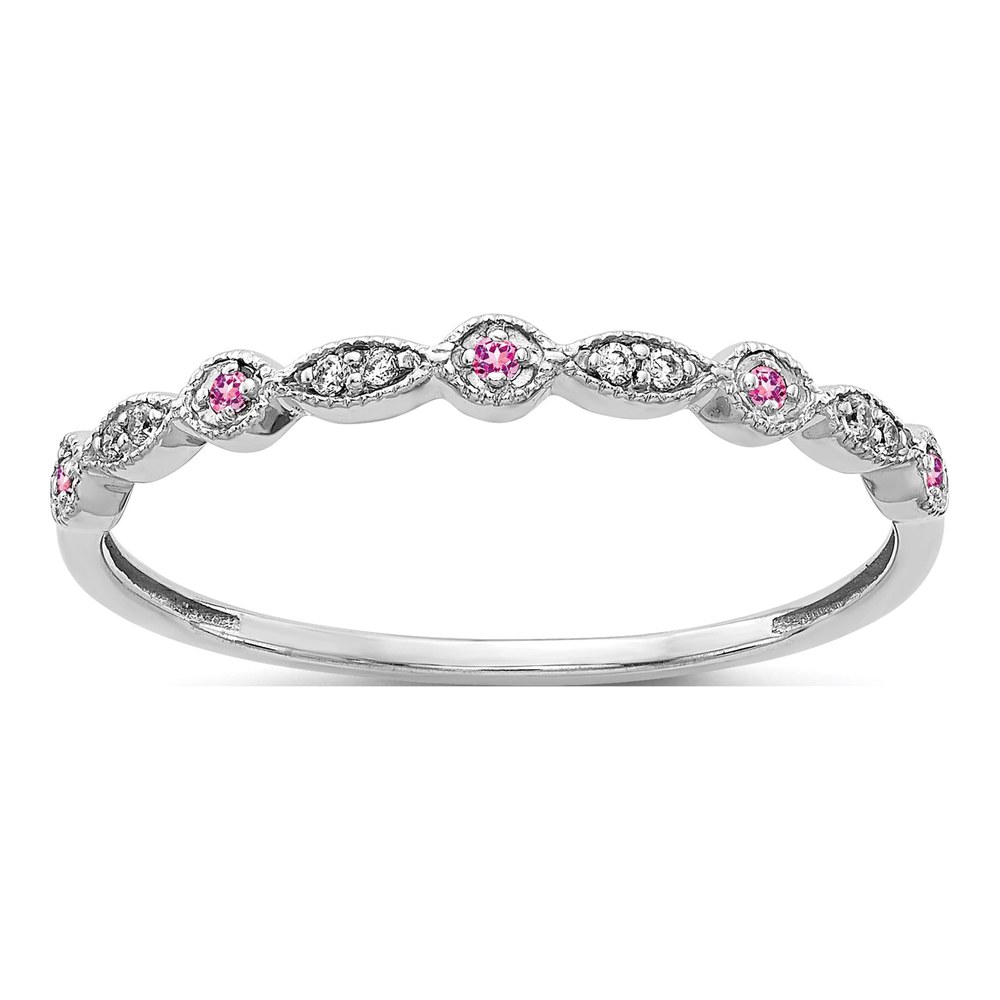 10K White Gold Diamond Pink Sapphire Fancy Band