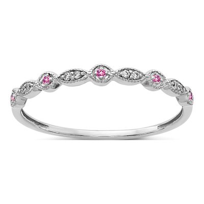 10K White Gold Diamond Pink Sapphire Fancy Band
