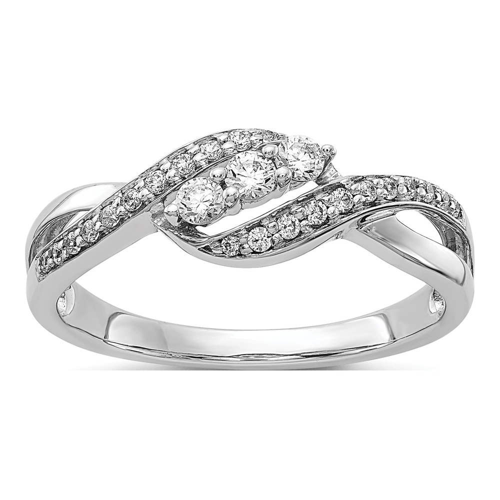 14K White Gold 1/4 ct tw Diamond 3-Stone Bypass Ring
