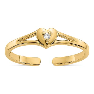 14K Yellow Gold Diamond Heart Toe Ring