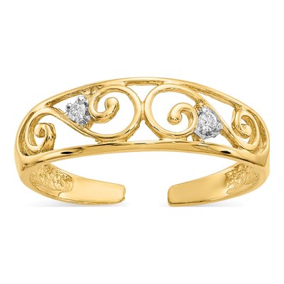 10K Yellow Gold Diamond Scroll Toe Ring