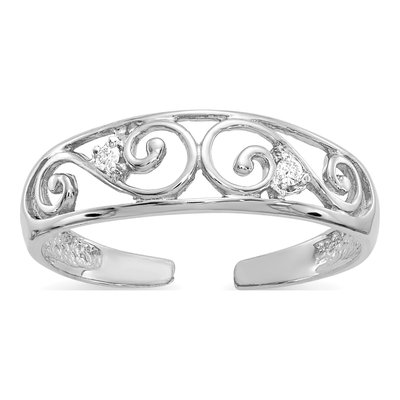 14K White Gold Diamond Scroll Toe Ring