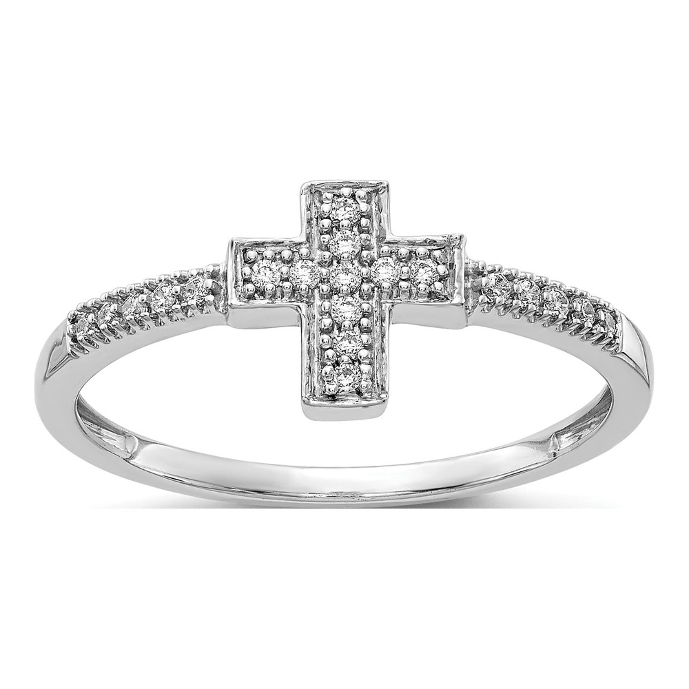 14K White Gold Diamond Cross Ring