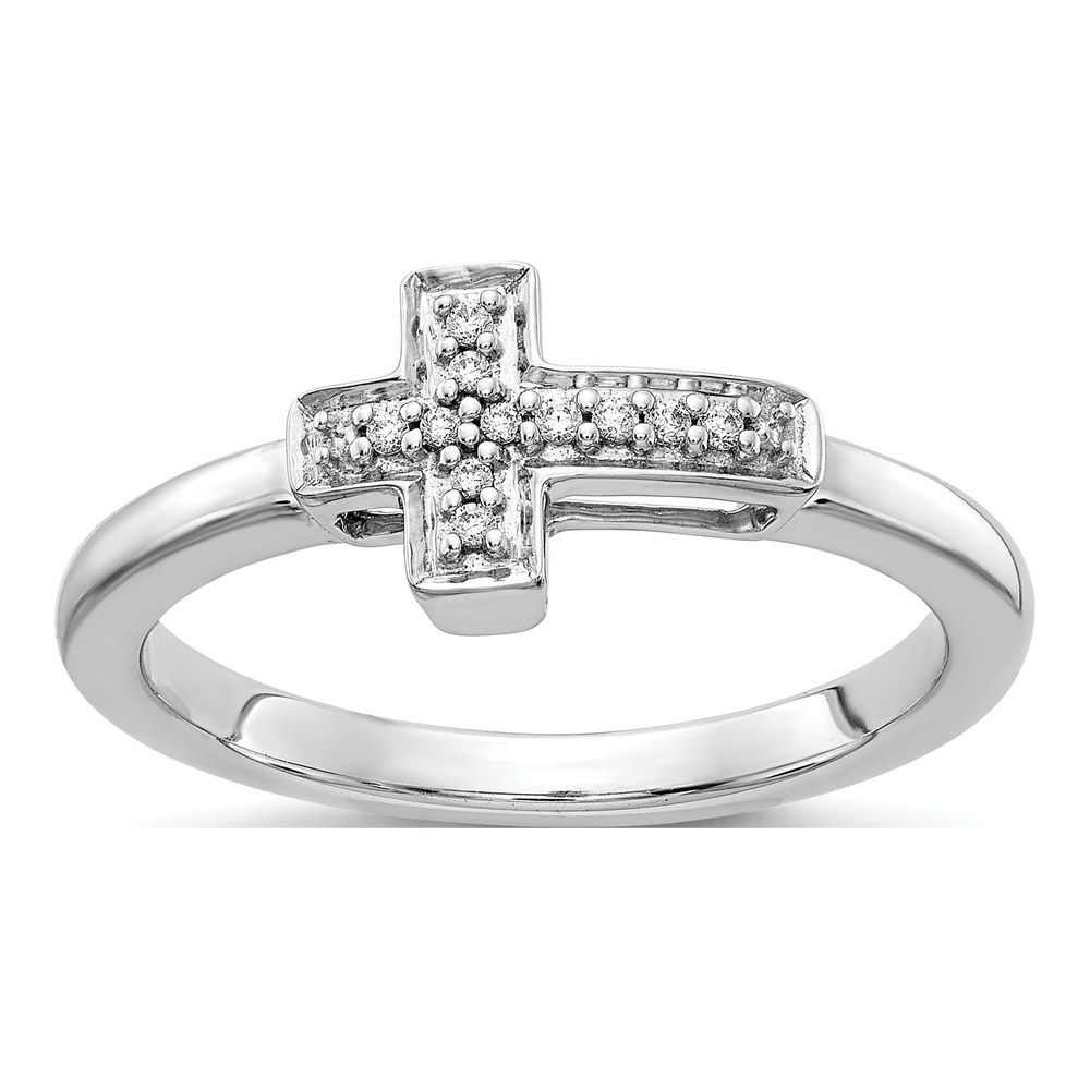 14K White Gold 1/20 ct tw Diamond Cross Ring