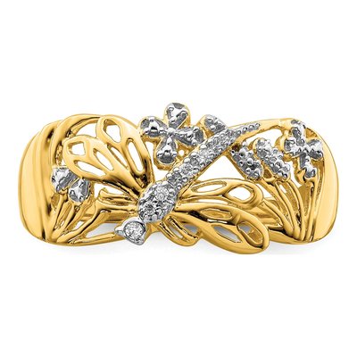 14K Yellow Gold Diamond Dragonfly Ring – view 6