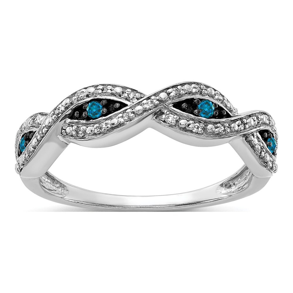14K White Gold White and Blue Diamond Twist Ring