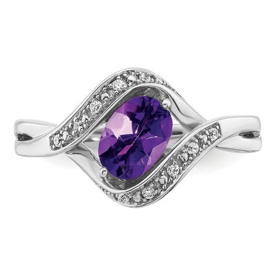 14K White Gold 1/20 ct tw Amethyst & Diamond Oval Ring – view 4