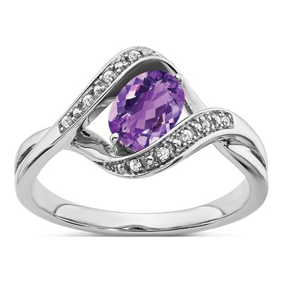 14K White Gold 1/20 ct tw Amethyst & Diamond Oval Ring