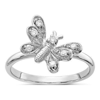 14K White Gold 1/10 ct tw Diamond Butterfly Ring
