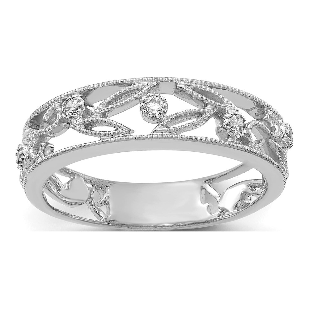 14K White Gold 1/20 ct tw Diamond Flower Vine Ring