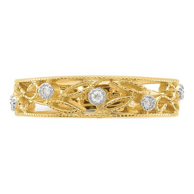 14K Yellow Gold 1/20 ct tw Diamond Flower Vine Ring – view 5