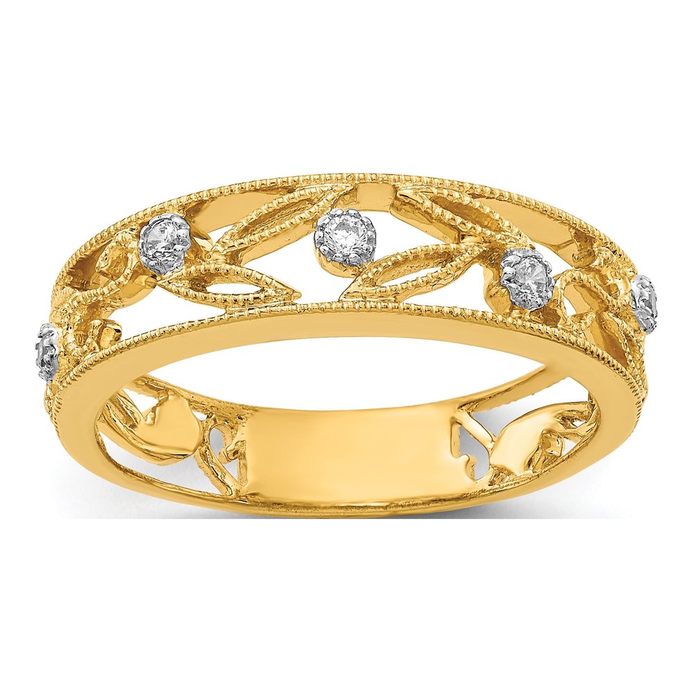 14K Yellow Gold 1/20 ct tw Diamond Flower Vine Ring