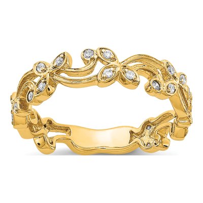 14K Yellow Gold 1/5 ct tw Diamond Floral Ring