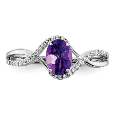 14K White Gold 1/10 ct tw Amethyst & Diamond Oval Twist Ring – view 5