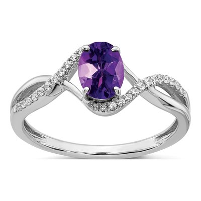 14K White Gold 1/10 ct tw Amethyst & Diamond Oval Twist Ring